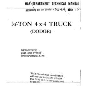 1944 Dodge "W" Series 4x4 Military Pickup Truck Shop Manual PDF