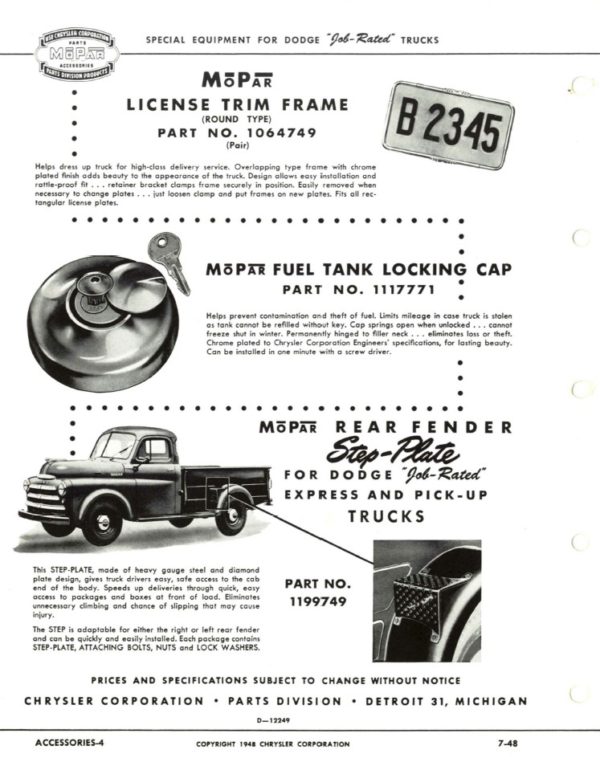 1948-1953 Dodge "Job Rated" Truck Special Equipment PDF Catalog - Image 6