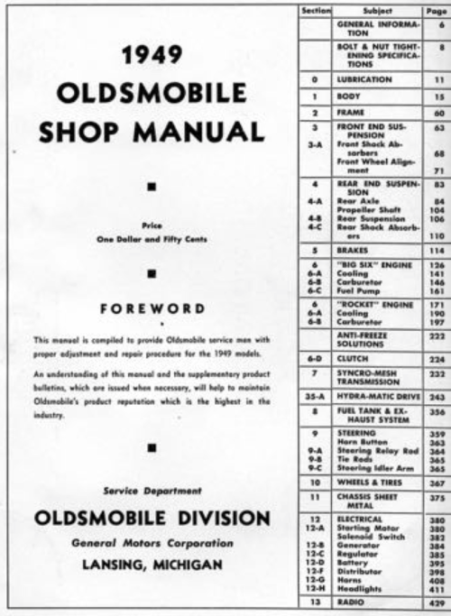 1949 Oldsmobile "Rocket" 6 and 8 Workshop Manual PDF - Image 4