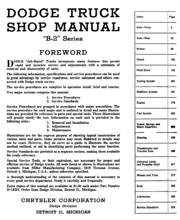 1950 Dodge B-2 "Pilot House" Series Pickup Truck﻿ Shop Manual PDF - Image 4