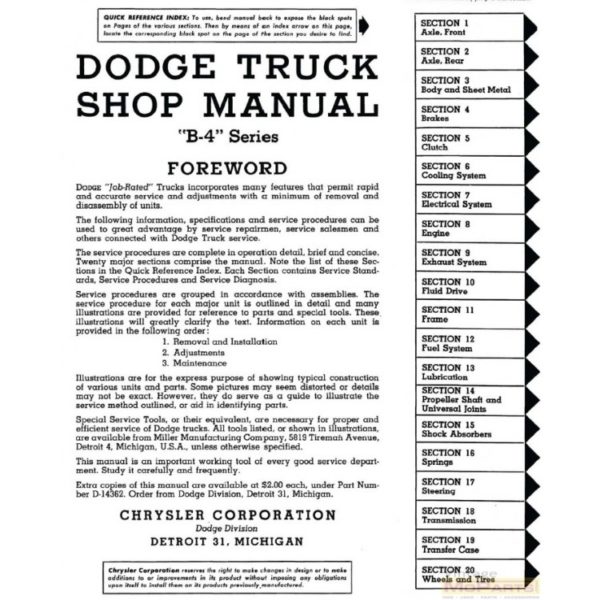 1953 Dodge B-4 "Pilot House" Truck﻿ Shop Manual PDF - Image 4