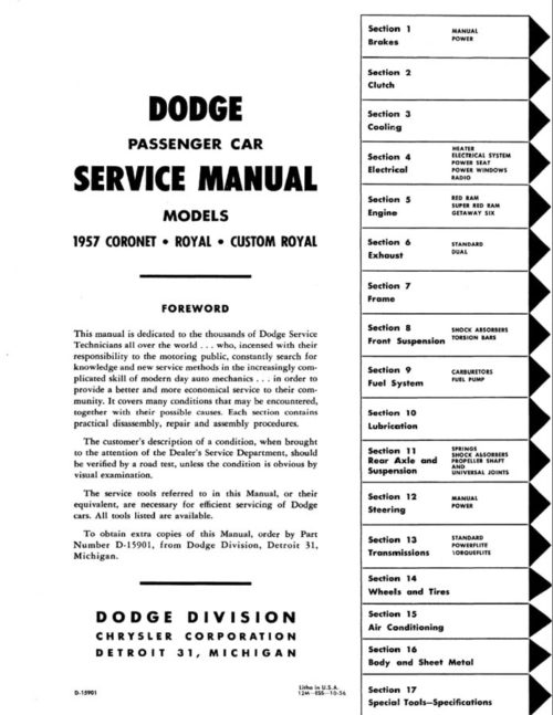 1957 Dodge Passenger Car Shop Service Manual PDF - Image 3