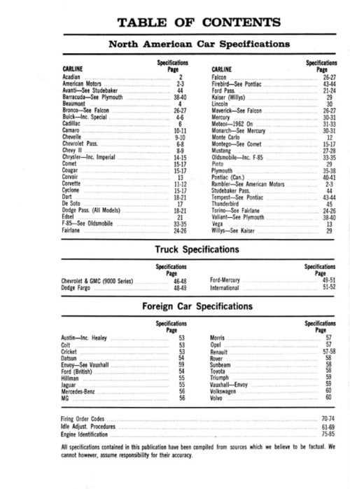 1960 - 1972 United AC Delco Products Tune-Up Specifications PDF - Image 2
