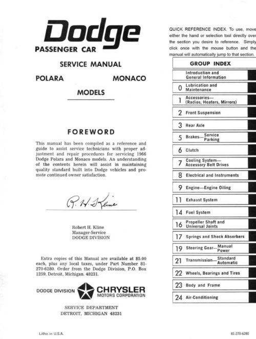 1966 Dodge Polara - Monaco Service Manual PDF - Image 6