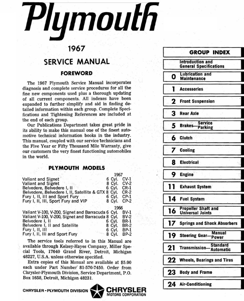 1967 Plymouth Service Manual PDF - Image 2