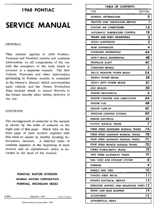 1968 Pontiac Tempest - Firebird Service Manual - Image 4