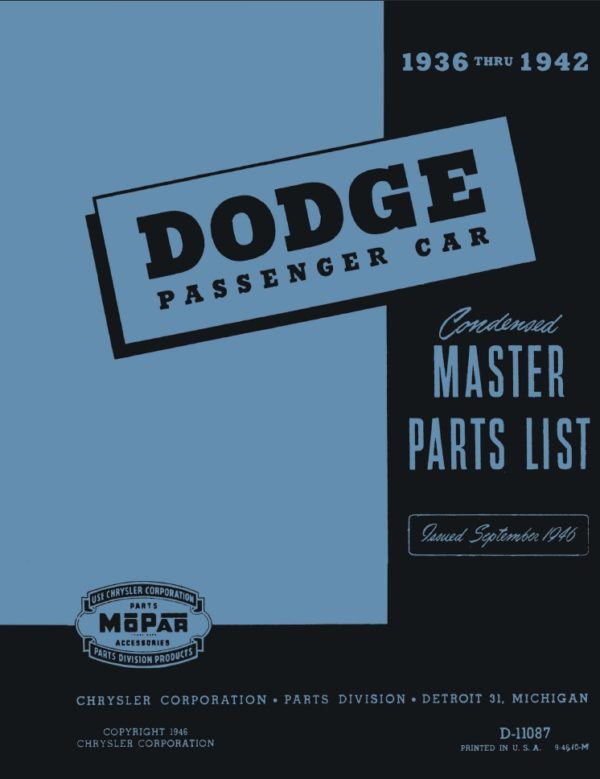 1936-1942 Dodge Car Illustrated Master Parts Catalog PDF