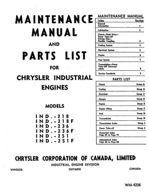 Chrysler 218, 236, 251 Six Cylinder Engine Maintenance and Parts Manual PDF - Image 2